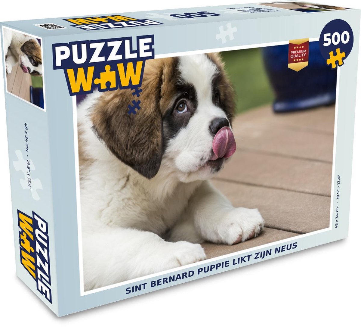 Afbeelding van product Puzzel 500 stukjes Sint Bernard puppy - Sint Bernard puppie likt zijn neus - PuzzleWow heeft +100000 puzzels