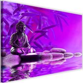 Schilderij Boeddha, water en stenen, 2 maten, paars, Premium print