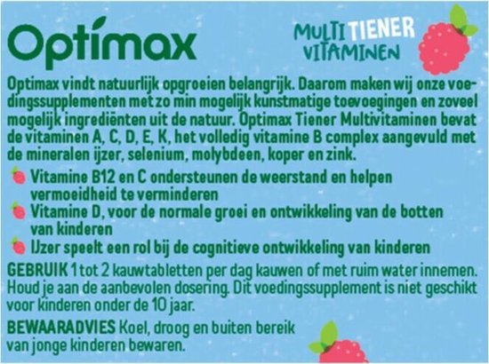 Optimax Multi Tiener Vitaminen - Framboos - 60 kauwtabeletten
