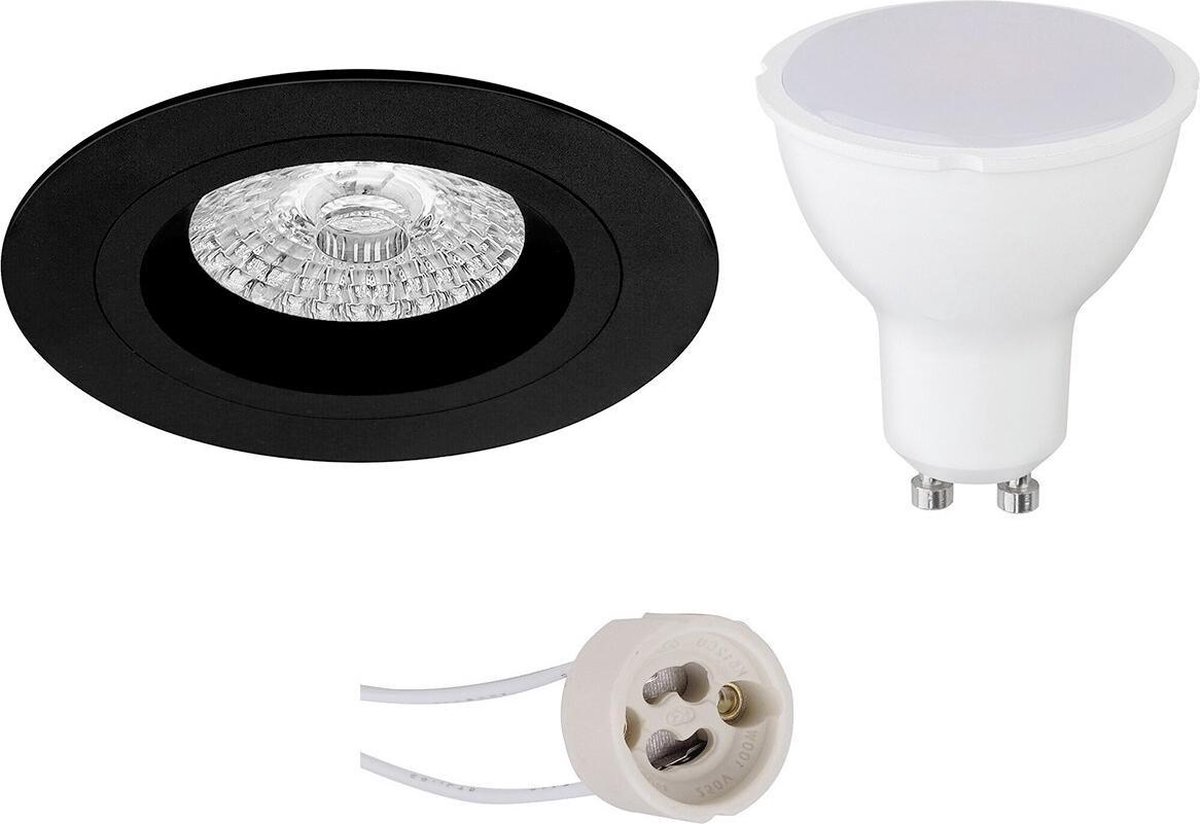 GU10 Inbouwspot Set - Mat Zwart - Inbouw Rond - Pragmi Rodos Pro - 4W - Warm Wit 3000K - Ø93mm