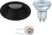LED Spot Set - OSRAM Parathom PAR16 930 36D - Pragmi Pollon Pro - GU10 Fitting - Dimbaar - Inbouw Rond - Mat Zwart - 3.7W - Warm Wit 3000K - Verdiept - Ø82mm - BES LED