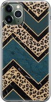 iPhone 11 Pro Max hoesje siliconen - Luipaard zigzag - Soft Case Telefoonhoesje - Luipaardprint - Transparant, Multi