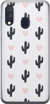 Samsung Galaxy A40 hoesje siliconen - Cactus hartjes - Soft Case Telefoonhoesje - Planten - Zwart