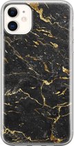 iPhone 11 hoesje siliconen - Marmer zwart goud - Soft Case Telefoonhoesje - Marmer - Transparant, Zwart