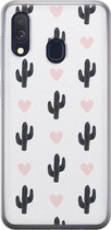 Leuke Telefoonhoesjes - Hoesje geschikt voor Samsung Galaxy A40 - Cactus hartjes - Soft case - TPU - Planten - Zwart