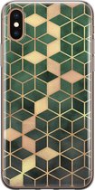 iPhone X/XS hoesje siliconen - Groen kubus - Soft Case Telefoonhoesje - Print / Illustratie - Transparant, Groen