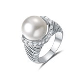 Quiges - Ring Klassiek Solitair in Vintage Stijl van 925 Zilver met Kunstparel en Zirkonia - QSR11416