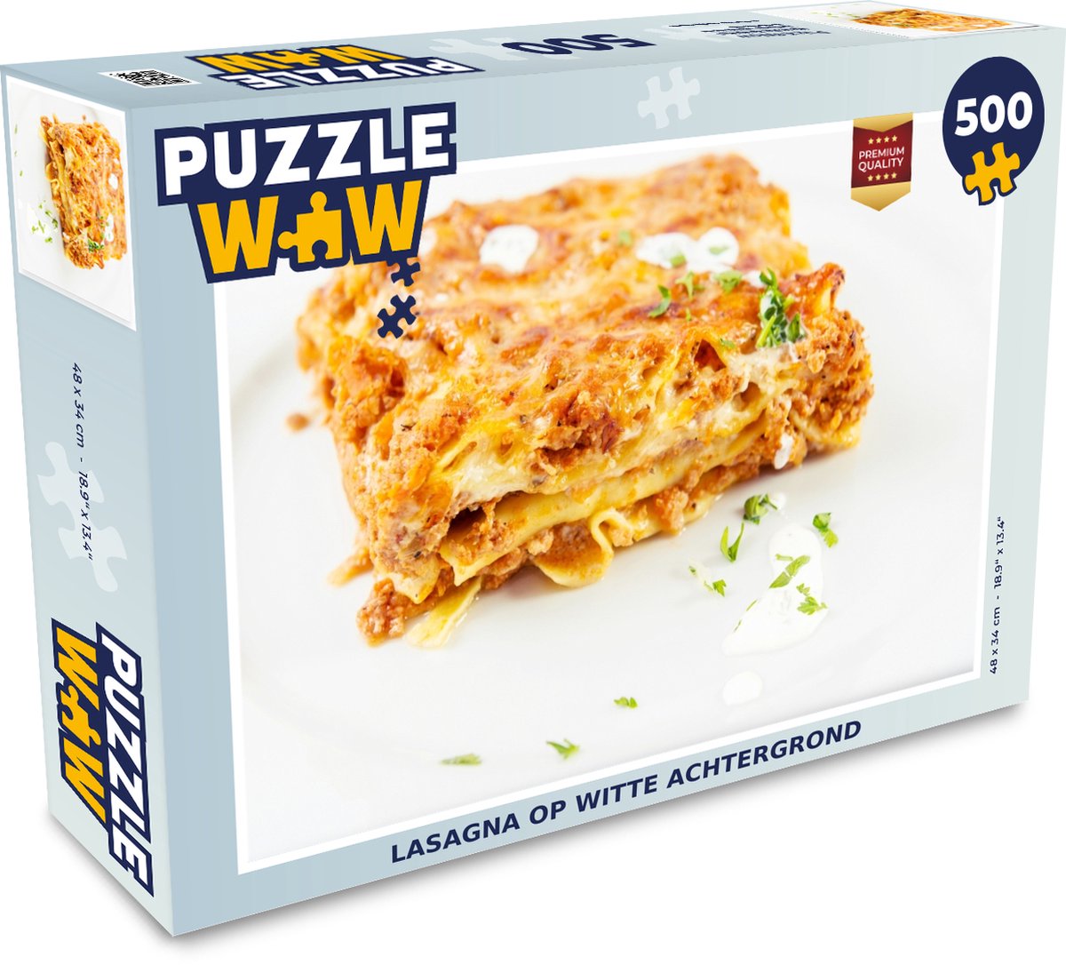 Afbeelding van product Puzzel 500 stukjes Lasagne - Lasagna op witte achtergrond - PuzzleWow heeft +100000 puzzels