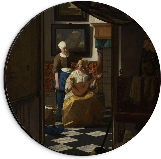 Dibond Wandcirkel - Oude meesters - De liefdesbrief, Johannes Vermeer, ca. 1669 - ca. 1670 - 20x20cm Foto op Aluminium Wandcirkel (met ophangsysteem)