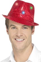 Pailletten feest/verkleed hoedje rood met LED lichtjes - Volwassenen - Glitter thema