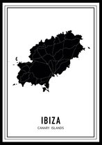 Punt. Poster - City Map Ibiza - 59.4 X 42 Cm - Zwart En Wit