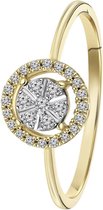 Lucardi Dames Ring entourage 27 diamanten 0,13ct - Ring - Cadeau - 14 Karaat Goud - Geelgoud