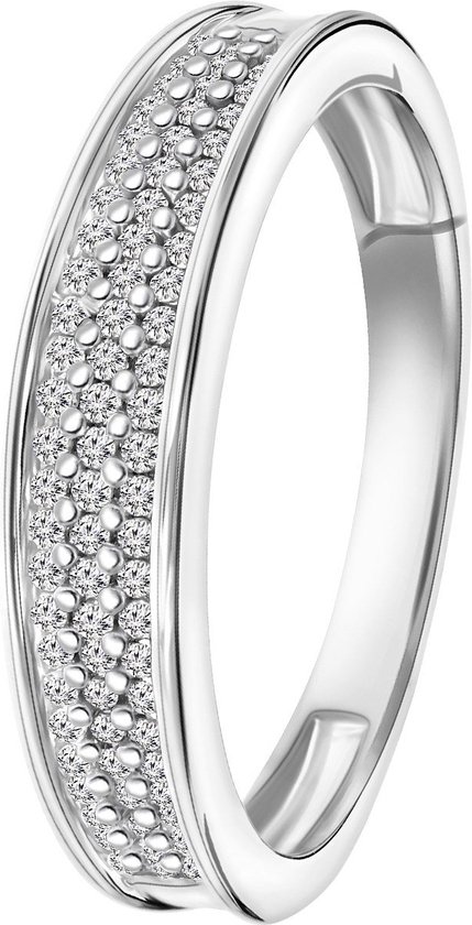 Lucardi Dames Ring met 75 diamanten 0,20CT - Ring - Cadeau - 14 Karaat Goud - Witgoud