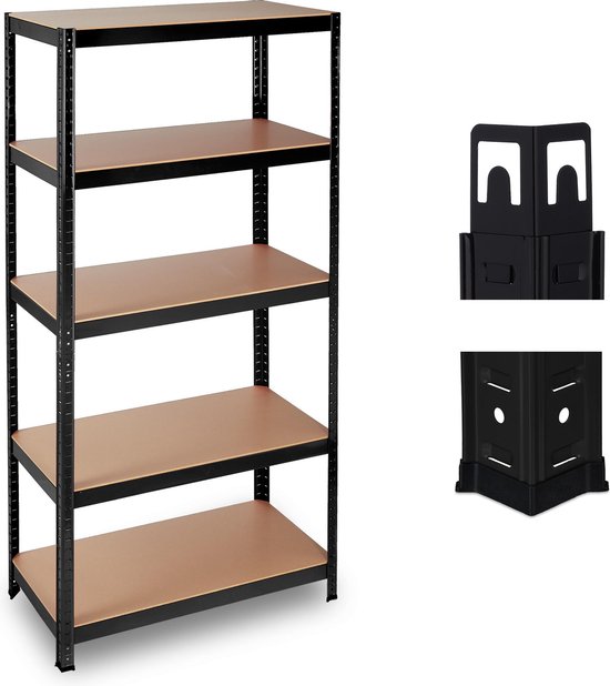 Relaxdays stellingkast, HxBxD: 120 x 60 x 30 cm, 700 kg, gegalvaniseerd staal, opbergrek garage, schuur, zwart-zilver