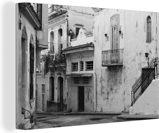 Tableau sur toile Rue de Cuba noir et blanc 30x20 cm