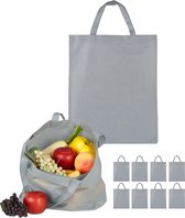 Relaxdays boodschappentas - 10 stuks - stoffen tas - effen gekleurd - opvouwbaar - 50 x 40 - grijs