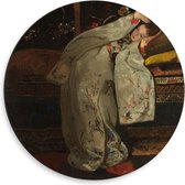 Dibond Wandcirkel - Oude meesters - Meisje in witte kimono, George Hendrik Breitner, 1894 - 50x50cm Foto op Aluminium Wandcirkel (met ophangsysteem)