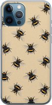 iPhone 12 Pro hoesje siliconen - Bijen print - Soft Case Telefoonhoesje - Print / Illustratie - Transparant, Geel