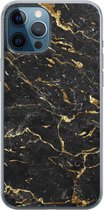iPhone 12 Pro hoesje siliconen - Marmer zwart goud - Soft Case Telefoonhoesje - Marmer - Transparant, Zwart