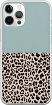 iPhone 12 Pro Max hoesje siliconen - Luipaard mint - Soft Case Telefoonhoesje - Luipaardprint - Transparant, Blauw