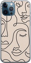 iPhone 12 Pro hoesje siliconen - Abstract gezicht lijnen - Soft Case Telefoonhoesje - Print / Illustratie - Transparant, Beige