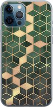 iPhone 12 Pro hoesje siliconen - Groen kubus - Soft Case Telefoonhoesje - Print / Illustratie - Transparant, Groen