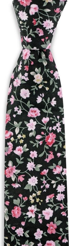 We Love Ties - Stropdassen - Stropdas Floral Art - zwart / groen / roze