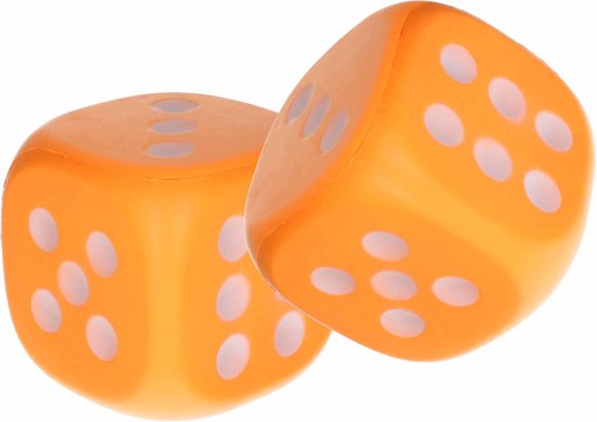 Thumbnail van een extra afbeelding van het spel 2x Grote foam dobbelsteen/dobbelstenen oranje 12 cm - Dobbelspellen - Spelletjes met dobbelstenen