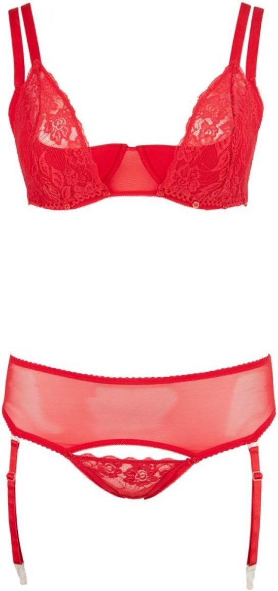 Goedkoopste Cottelli Collection 3 Delige Bh-Set Met Kwart Cups - Rood