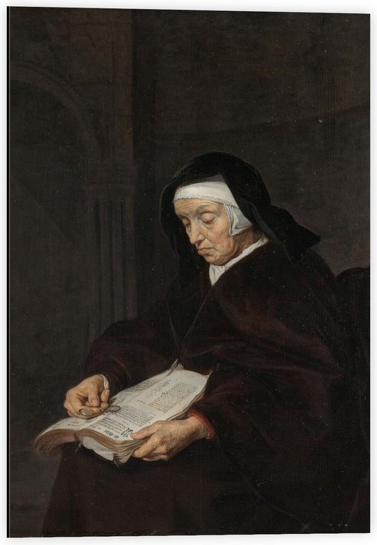 Dibond - Maîtres anciens - Vieille femme en contemplation, Gabriël Metsu - 40x60cm Photo sur Aluminium (Décoration murale en métal)