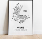 Wijhe city poster, A3 (30x40 cm) met lijst, plattegrond poster, woonplaatsposter, woonposter