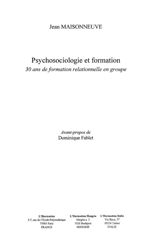 Psychosociologie et formation - cover