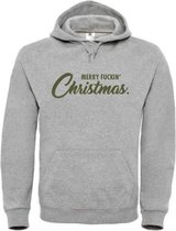 Kerst hoodie grijs M - Merry fuckin' Christmas - Olijfgroen - soBAD. | Kersttrui soBAD. | kerstsweaters volwassenen | kerst hoodie volwassenen | Kerst outfit | Foute kerst truien