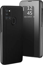 Spiegel Cover - Hoesje - Clear View Case Geschikt voor: Samsung Galaxy A21S - Zwart