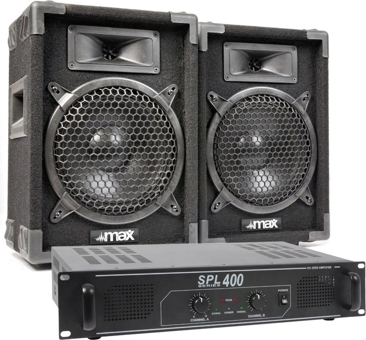 Complete 400W MAX geluidsset met MAX8 speakers en SPL400 versterker - MAX