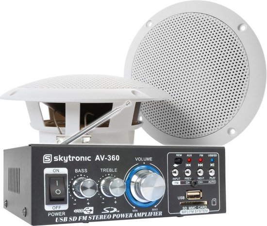 winnen klei sarcoom SkyTronic badkamer speakerset 5 incl. versterker en 10 meter  luidsprekerkabel | bol.com