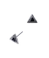 Oorbellen | Oorstekers | Zilveren oorstekers met zwarte of blauwe driehoek