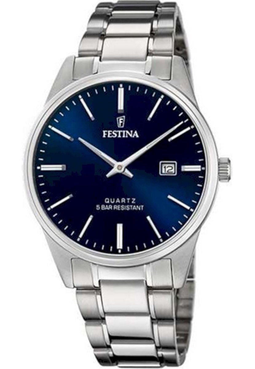 Festina F20511-3 Heren Horloge - Mineraalglas - Roestvrijstaal-Staal - Zilverkleurig - Ø 39.5 mm - Quartz - Vouw-Vlindersluiting - 5 ATM (douchen)