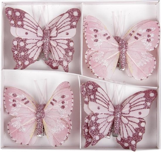 8x Decoratie vlinders op clip roze 8 cm - vlindertjes decoraties Kerstboomversiering... bol.com