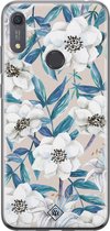 Huawei Y6 (2019) hoesje siliconen - Bloemen / Floral blauw | Huawei Y6 (2019) case | blauw | TPU backcover transparant