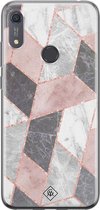 Huawei Y6 (2019) hoesje siliconen - Stone grid marmer | Huawei Y6 (2019) case | Roze | TPU backcover transparant