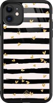 iPhone 11 hoesje glass - Hart streepjes | Apple iPhone 11  case | Hardcase backcover zwart