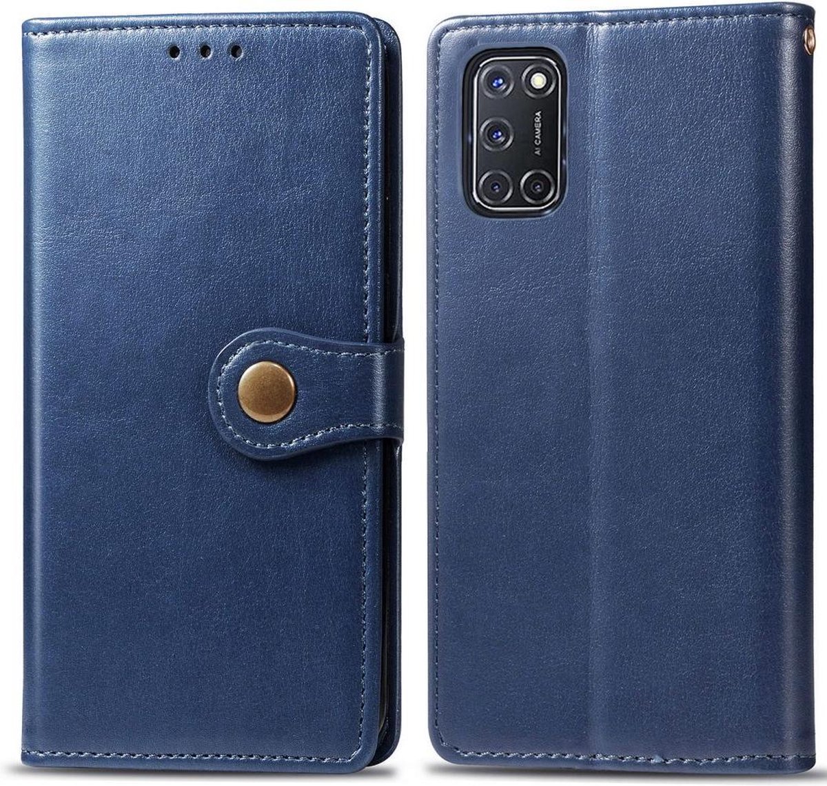 Mobigear Telefoonhoesje geschikt voor OPPO A72 Hoesje | Mobigear Snap Button Bookcase Portemonnee | Pasjeshouder voor 3 Pasjes | Telefoonhoesje voor Pinpas / OV Kaart / Rijbewijs - Blauw