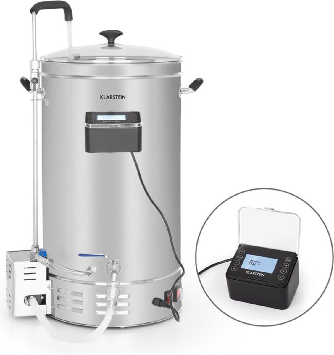 Klarstein Bierbrauset, Bierbrauanlage, Maischekessel zum Bier Brauen, Bier Selbstbrauset, Selber Bier Brauen Set, Braukessel circulatiepomp, Touch Panel, Timer, rvs, 3300 Watt, Gärbehälter 45 L - Display - Heater - Verwarming