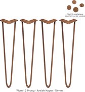 4 x 71cm hairpin retro pootjes tafelpoten pinpoten - 2 Ledig - 10mm - Antiek Koper