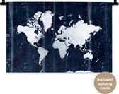 Wandkleed WereldkaartenKerst illustraties - Lichtblauwe en witte wereldkaart voor een donkerblauwe geverfde achtergrond Wandkleed katoen 60x40 cm - Wandtapijt met foto