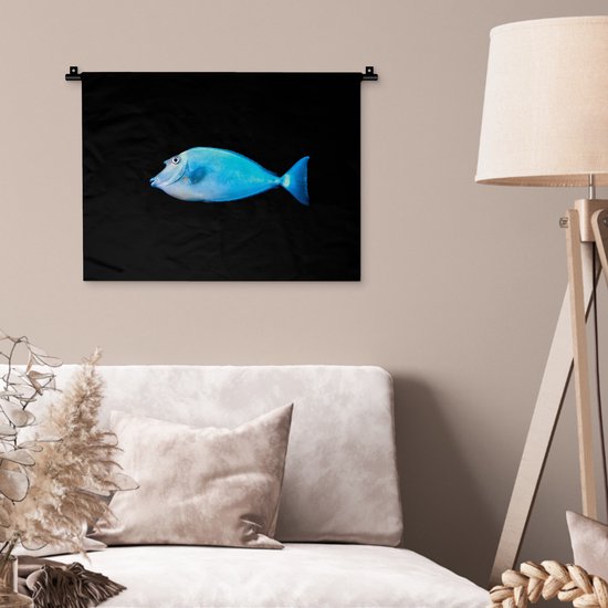 Tapisserie Animaux sur fond noir - Poisson-licorne Bluespine sur fond noir Tapisserie en coton 60x45 cm - Tapisserie avec photo