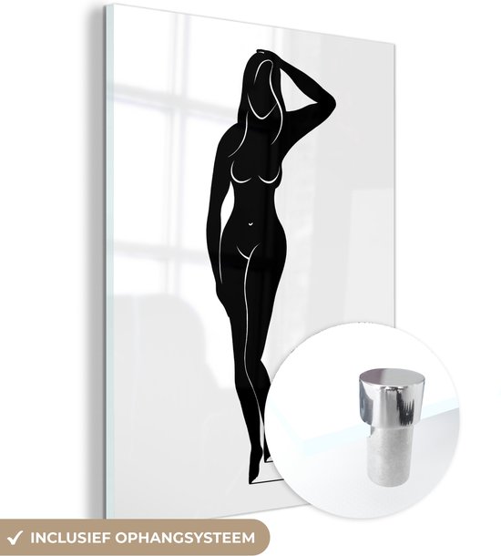 MuchoWow® Peinture sur verre 120x160 cm - Peinture sur verre acrylique - Illustration de la silhouette d'une femme nue - Photo sur verre - Peintures