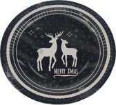 Kartonnen Kerst borden - 6 stuks - Zwart - Wit - Rendier print - Kerstborden - Merry Xmas - Ø 20 cm