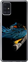 Geschikt voor Samsung Galaxy A52 5G hoesje - Vogel - Veren - Tak - Zwart - Siliconen Telefoonhoesje